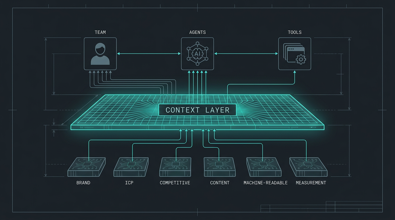 The Context Layer: brand, ICP, competitive framing, content, machine-readability, and measurement encoded into one source of truth that team, agents, and tools all run on