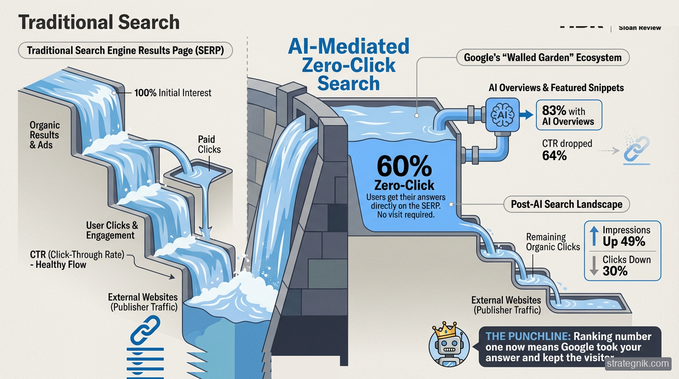 Zero-click search: the traffic model is breaking — 60% of searches end without a click, and AI Overviews are accelerating the shift