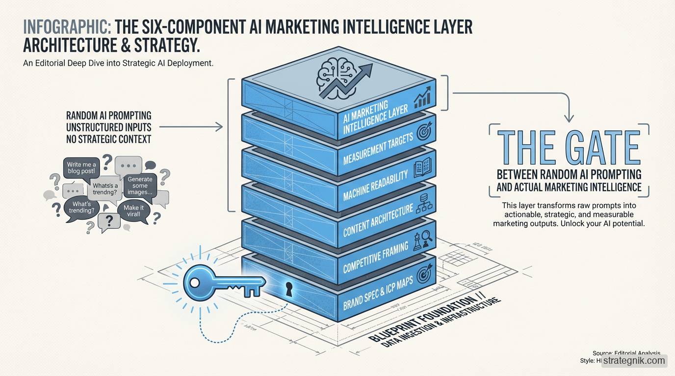 Intelligence Layer architecture — six encoded components forming the shared operating context for AI agents