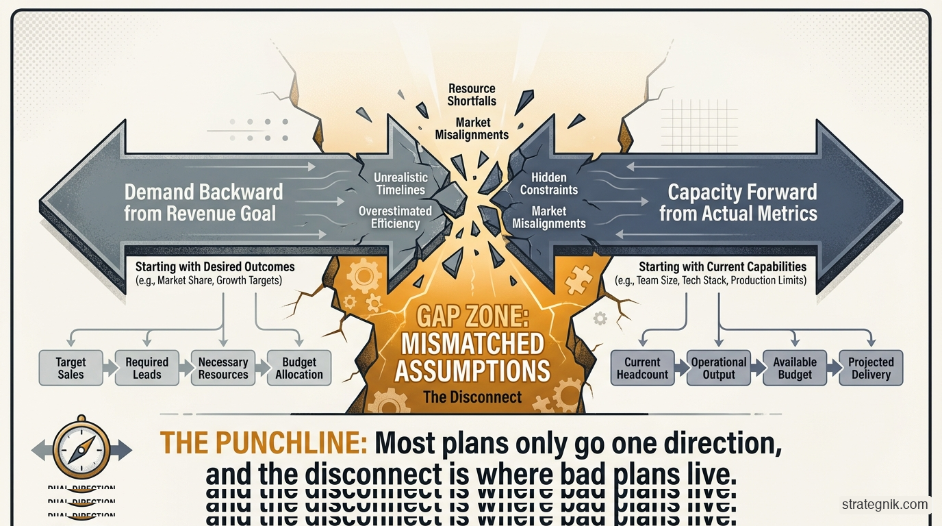 The dual-direction gap — demand-backward targets versus capacity-forward reality