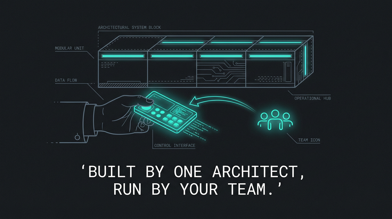 Built by one architect, run by your team — the system handed to your team to operate