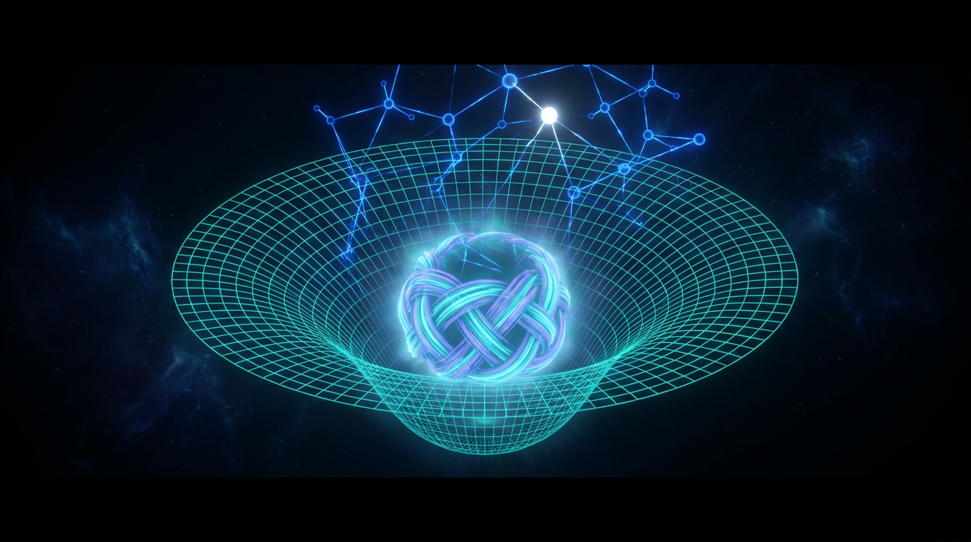 The Coherence Model — a warped field, a context core, and a connected channel system.